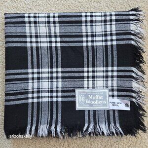 NWOT Wool Square Scarf Shawl Black and White Plaid Moffat Woolens